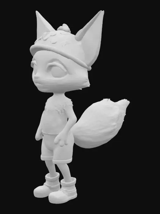 3D model for Fox Sprite,moitié chat,moitié renard , avec la fourure bleueu et une casquette avec des gemmes incrustés