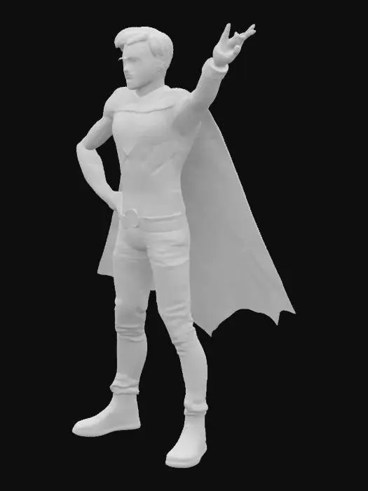 3D model for #emblem#, create an emblematic caracter,halfway between a superhero and an imaginary friend, with beautiful colors reminiscent of stained glass windows