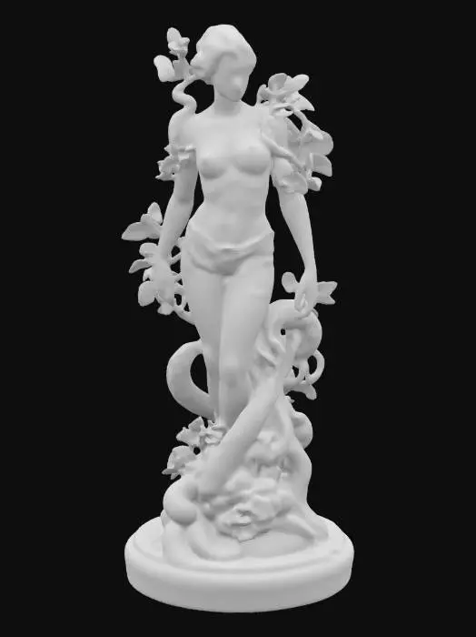 3D model for Botanical stone statue, Game Assets, Carved, Highly Detailed, Ultra Realistic