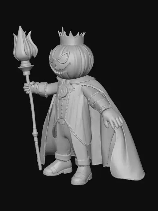 3D model for pumpkin vilain caracter,dressed as a super hero, and wearing a scepter un hand, #villain#