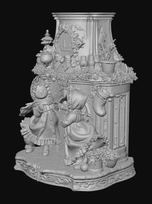 3D model for Élégante figurine d'enfants de Noël victoriens, jouants pres de la cheminée#Christmas2025#