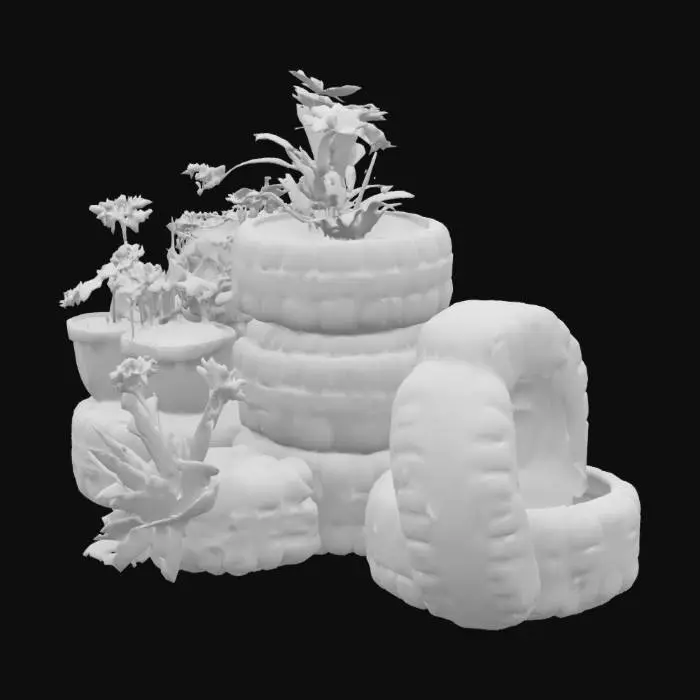 3D model for decoration de jardin realisée a partir de pneus de voiture , colorées
