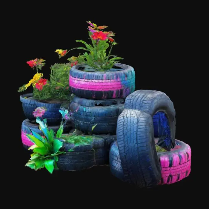3D model for decoration de jardin realisée a partir de pneus de voiture , colorées