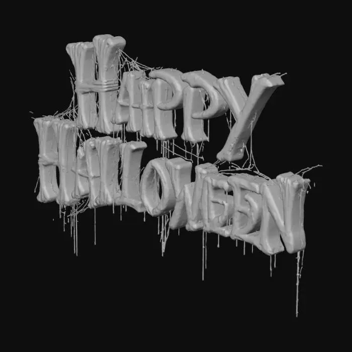 3D model for the word "Happy Halloween" spelled out in bones old dirty with cobwebs, #Halloween2025#