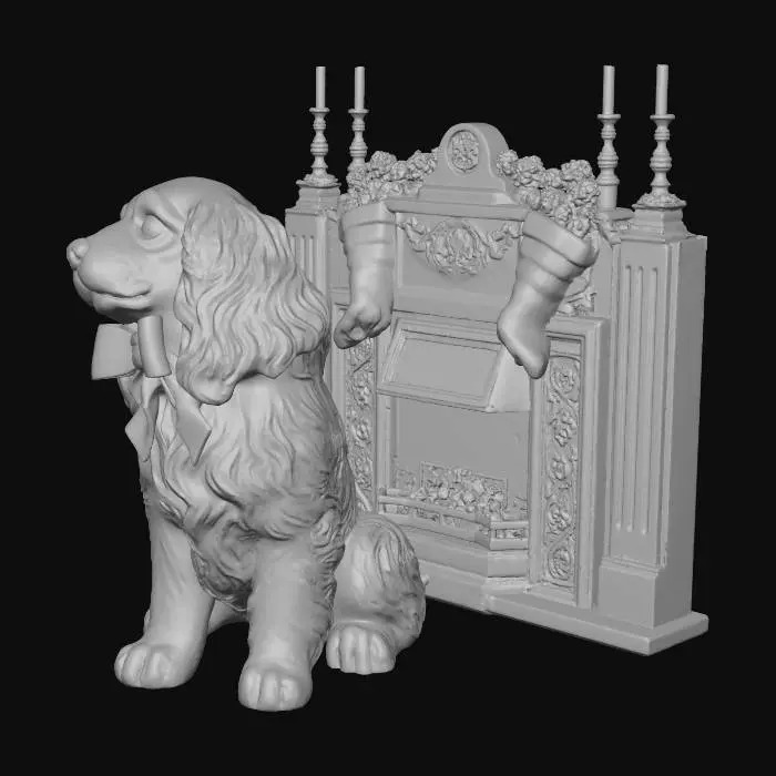 3D model for Élégante figurine d'un chien de Noël victorien, pres de la cheminée#Christmas2025#