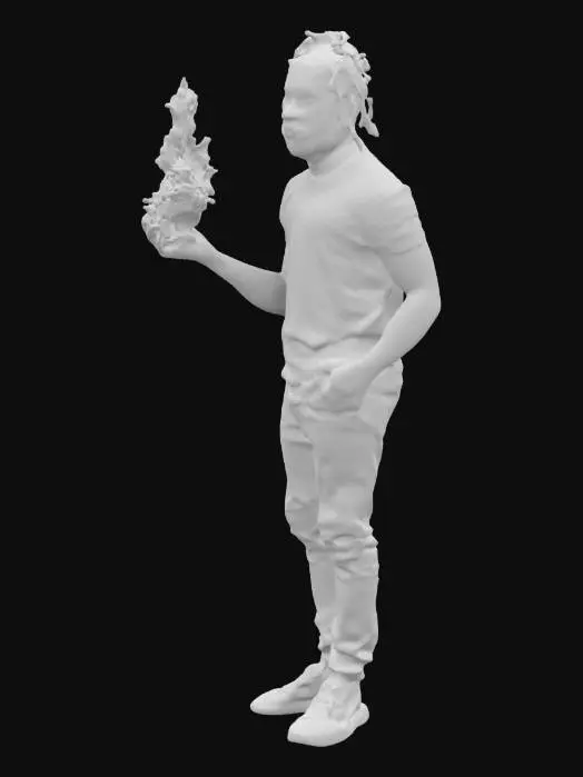 3D model for a black male at 25 age fire in his hand no beard, dreadlock style hair