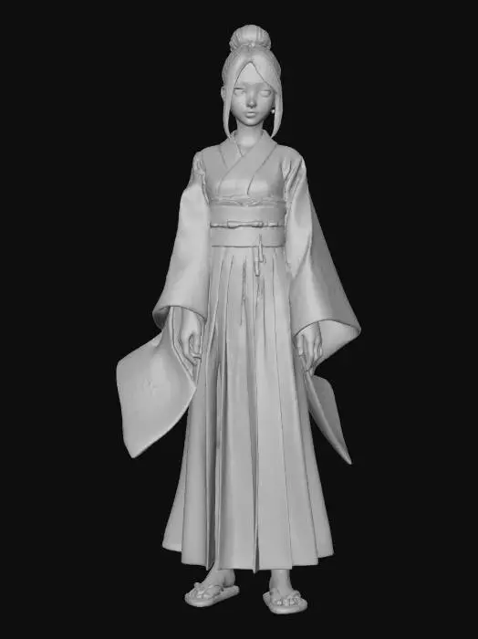 3D model for japanesse girls thats a samuari looking she is bottom heavy shes good looking and wearing haori style of clothing