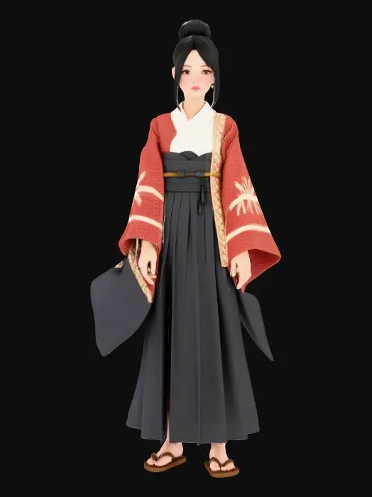 3D model for japanesse girls thats a samuari looking she is bottom heavy shes good looking and wearing haori style of clothing