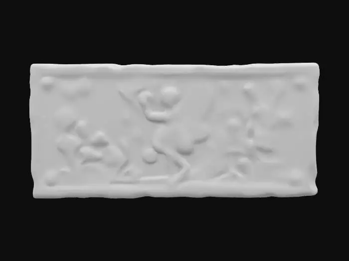 3D model for stone slab with a fairy and butterflies and flowers carved into it with a solid back. 