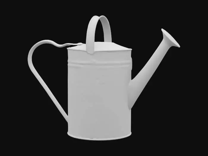 3D model for vintage tin watering can with hand painted flowers on the side of it