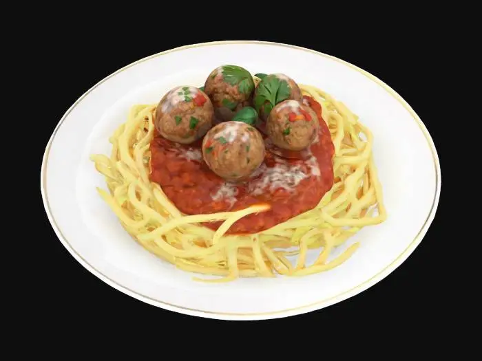 3D model for Realistic plate of spaghetti with meatballs, Highly Detailed, Ultra Realistic
