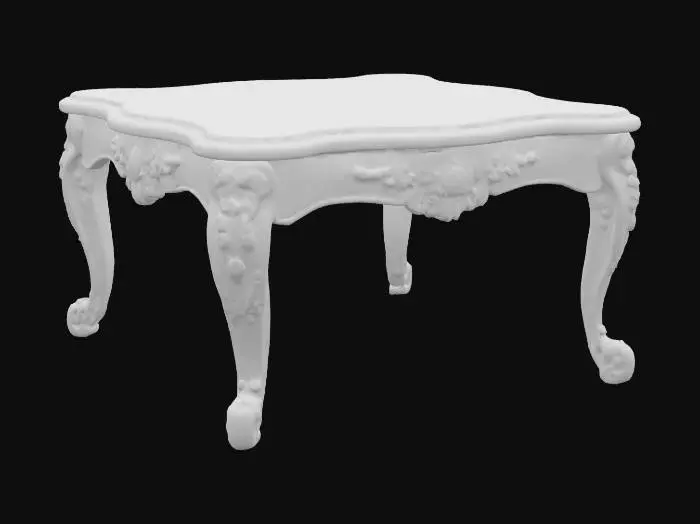3D model for White French provincial coffee table with pale pink trim and detail, Fantasy, Game Assets, Wood, Carved, Highly Detailed, Ultra Realistic,  