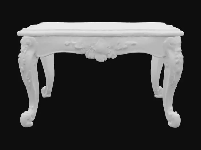 3D model for White French provincial coffee table with pale pink trim and detail, Fantasy, Game Assets, Wood, Carved, Highly Detailed, Ultra Realistic,  