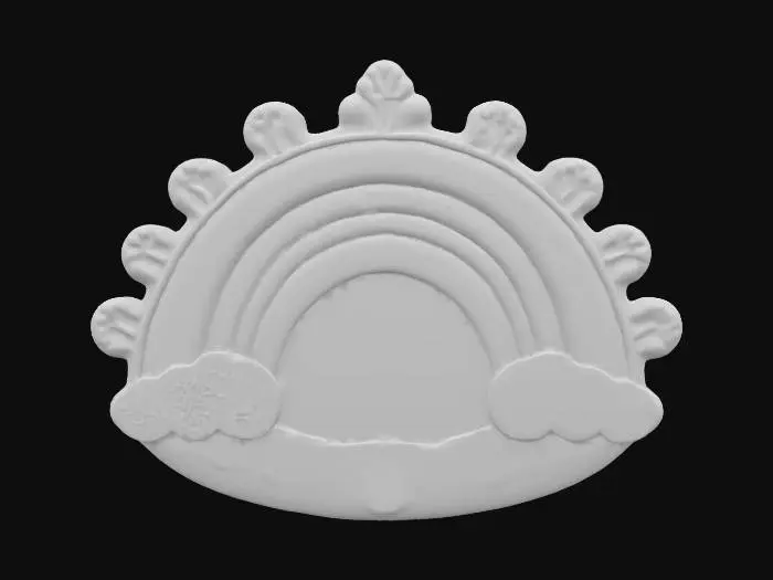 3D model for a wood carved emblem with a rainbow carved into it. The rainbow is painted rainbow colors while the rest of the wood is left natural. , Hand Painted, Game Assets, Wood, Carved, Polished, Highly Detailed, Ultra Realistic, #emblem#