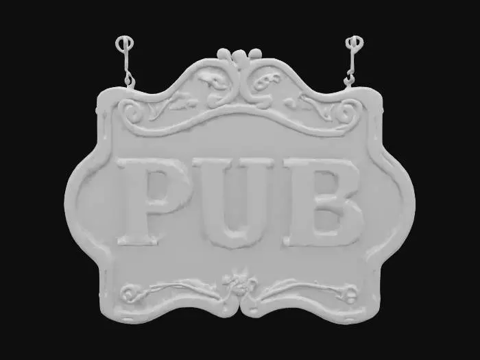 3D model for Sign with the text "Pub", Game Assets