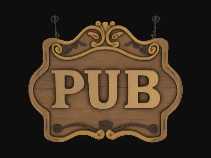 3D model for Sign with the text "Pub", Game Assets
