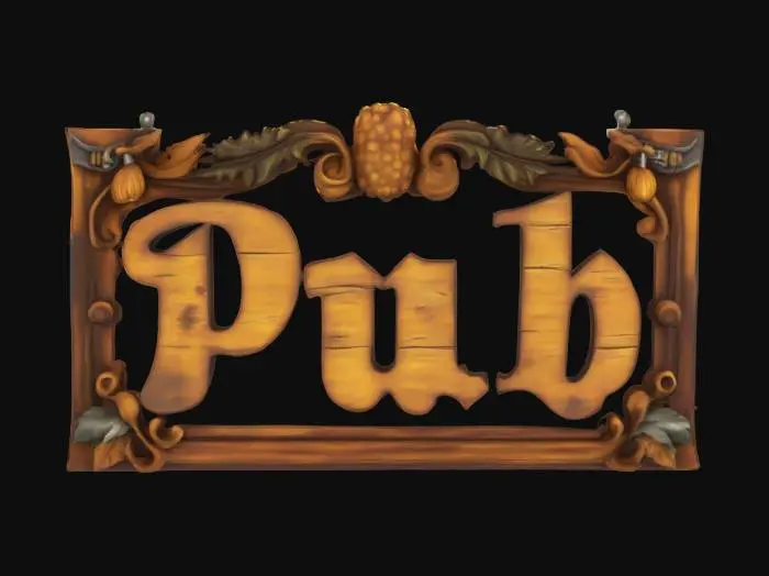 3D model for Sign with the text "Pub", Game Assets
