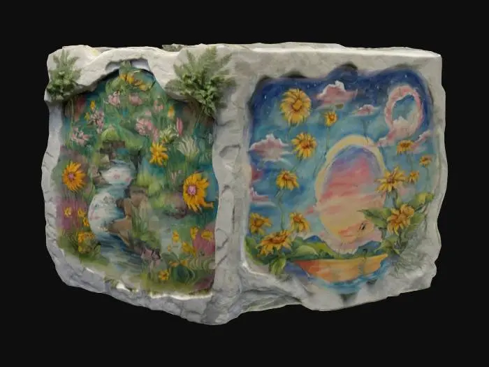 3D model for A botanical stone relief  with nature scenes, Etched, Stone, Carved, Polished, Highly Detailed, Ultra Realistic