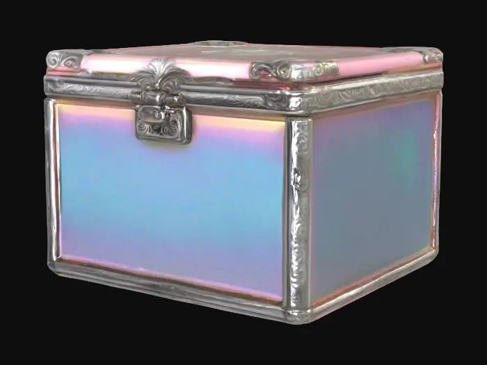 3D model for glass storage box, highly detailed and ornate, pastel colors, luminous