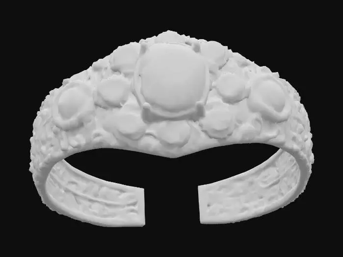 3D model for sterling silver cuff bracelet with ornate etched carvings and gemstones