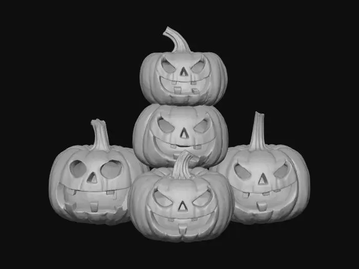 3D model for Stack of pumpkins, realistic, funny carved faces, #Halloween2025#