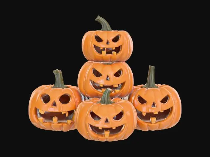 3D model for Stack of pumpkins, realistic, funny carved faces, #Halloween2025#