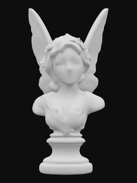 3D model for Fairy stone bust fantasy ornate flowers and ornate wings, colorful, Hand Painted, Carved, Polished, Highly Detailed, 