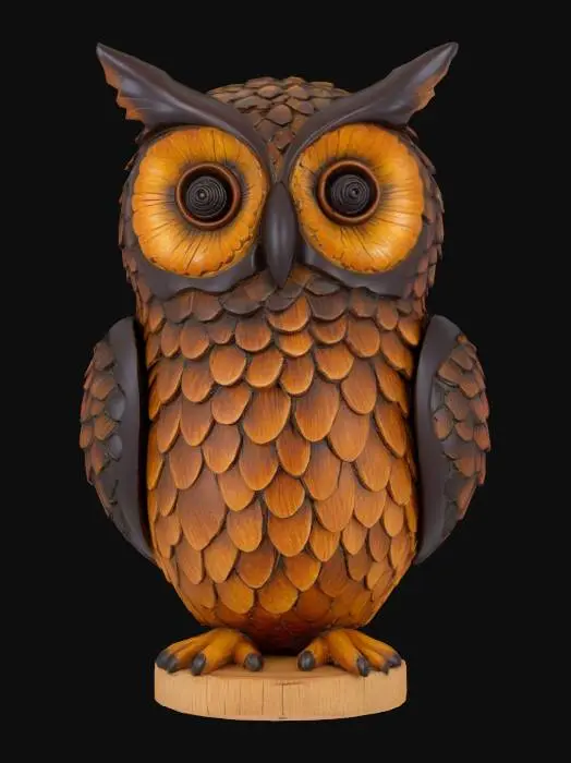 3D model for a decorative owl that is made from a pine cone, Hand Painted, Wood, Carved, Highly Detailed