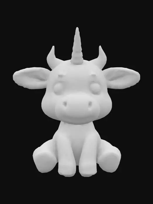 3D model for pink spotted cow with unicorn horn, Symmetrical Body, Sitting, plushie, toy, soft, Fabric, Fluffy