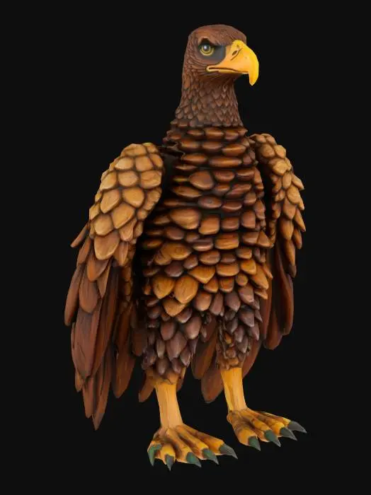 3D model for eagle made out of pinecones, Vintage, Wood, Carved, Highly Detailed, Hand Painted