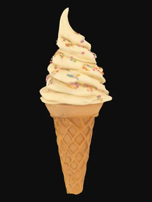 3D model for Ice-cream cone with soft serve vanilla ice cream with sprinkles on it. , Highly Detailed, Ultra Realistic