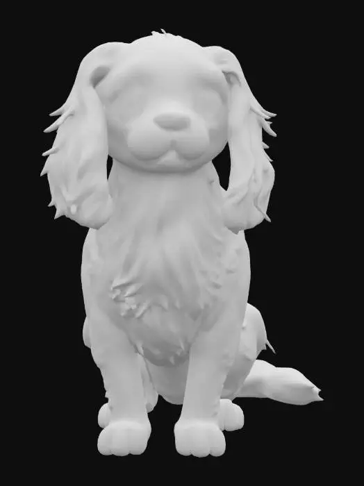 3D model for Realistic Cavalier King Charles Spaniel dog, Highly Detailed, Ultra Realistic, Symmetrical Body, Sitting