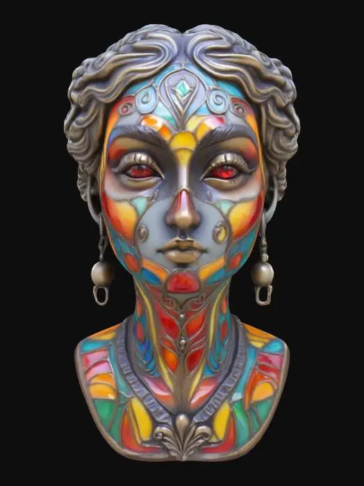 3D model for pretty gypsy lady, Bust, Highly Detailed, Polished, Ceramic, Stained Glass, League of Legends