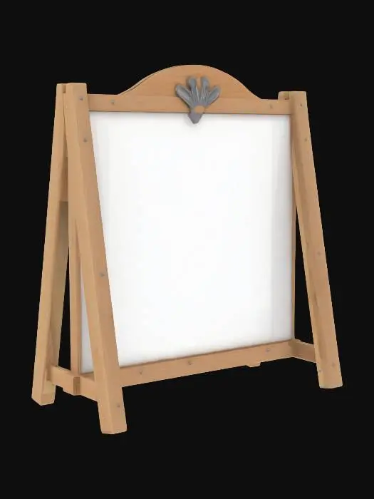 3D model for double sided sandwich board sign that is made of wood and the sign is blank. , Game Assets