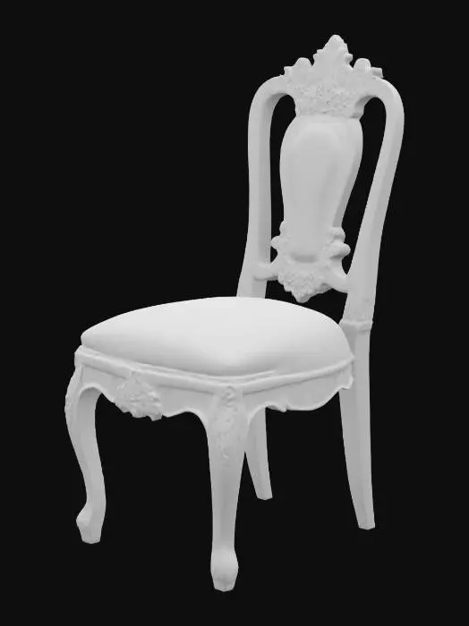 3D model for Shabby Chic light wood dining chair with cushions, Wood, Highly Detailed, Ultra Realistic