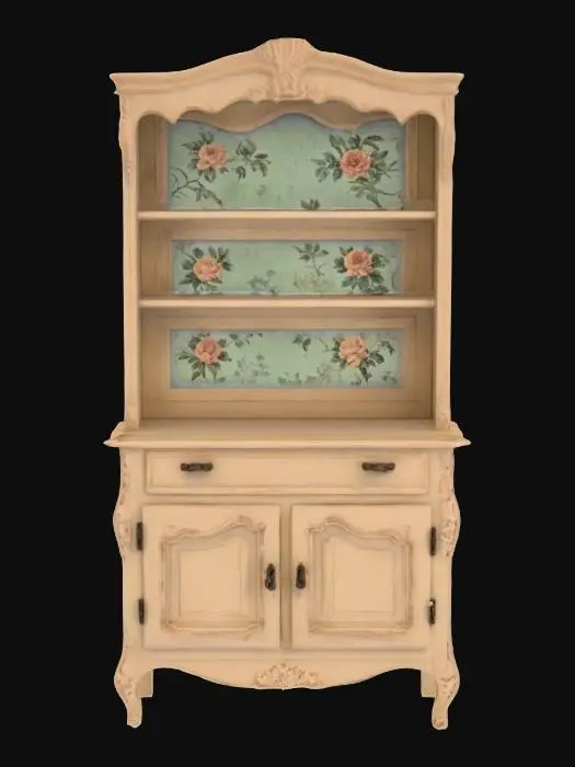 3D model for Shabby Chic light wood cabinet, Wood, Highly Detailed, Ultra Realistic
