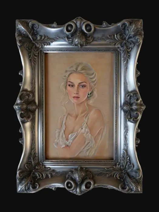 3D model for Ornate polished gold picture frame with painting of a landscape. The back should be blank solid gold. , Highly Detailed, Ultra Realistic