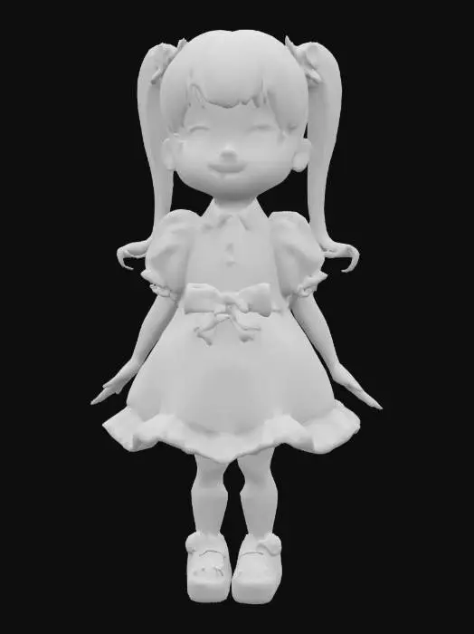 3D model for Chibi girl in dress with puffy sleeves