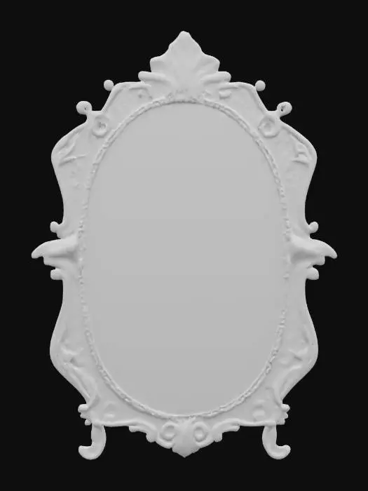 3D model for A mirror with a hand painted ornate highly detailed pewter frame and a solid plain back and a reflective luminous mirror for the front.