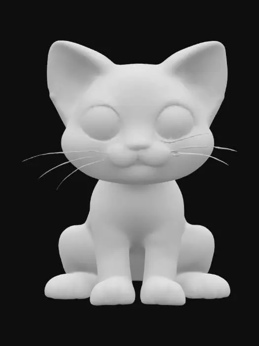 3D model for Kitten bust, stone, cute, hand painted, carved, realistic,
