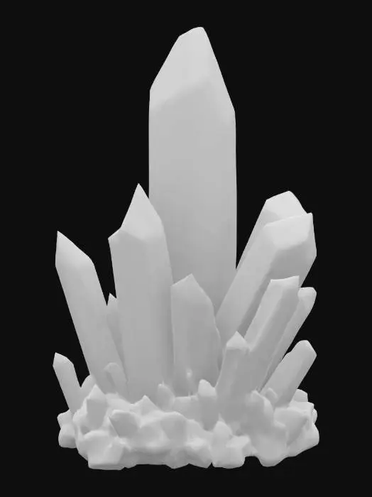 3D model for A colossal, uncut crystal formation, resembling a cluster of irregular geodes. Its facets are smooth yet slightly uneven, catching and refracting light in brilliant, internal shimmers. The crystal pulses with a deep indigo hue that subtly shifts to a lighter violet, suggesting immense magical power. It appears incredibly heavy but radiates a surprising warmth when approached.