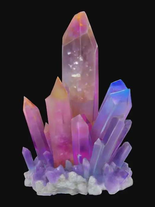 3D model for A colossal, uncut crystal formation, resembling a cluster of irregular geodes. Its facets are smooth yet slightly uneven, catching and refracting light in brilliant, internal shimmers. The crystal pulses with a deep indigo hue that subtly shifts to a lighter violet, suggesting immense magical power. It appears incredibly heavy but radiates a surprising warmth when approached.