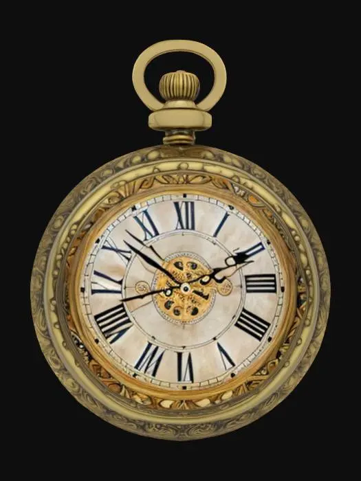 3D model for Highly detailed Victorian pocket watch. High gloss polished antique brass, ultra detailed, polished brass, glossy, shiny,