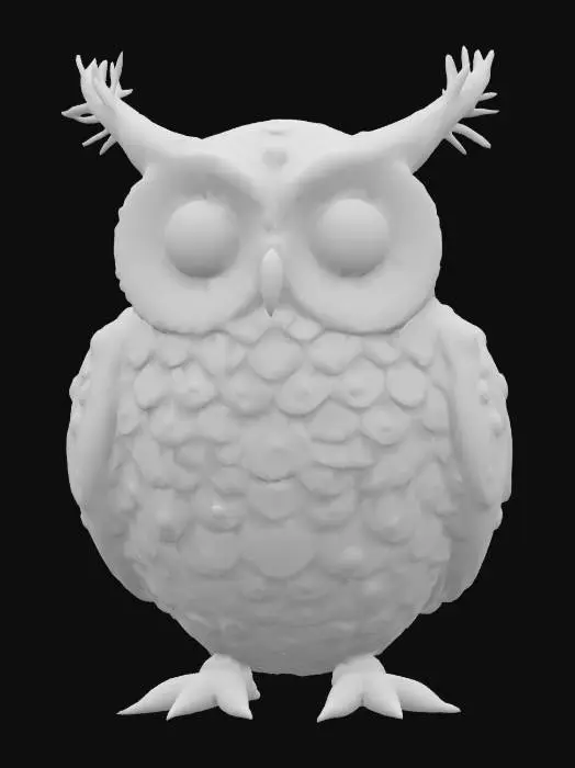 3D model for a decorative owl that is made from a pine cone, Hand Painted, Wood, Carved, Highly Detailed, steampunk