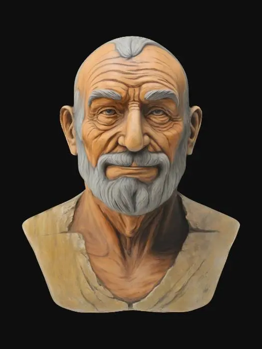 3D model for handsome old man bust, polished copper
