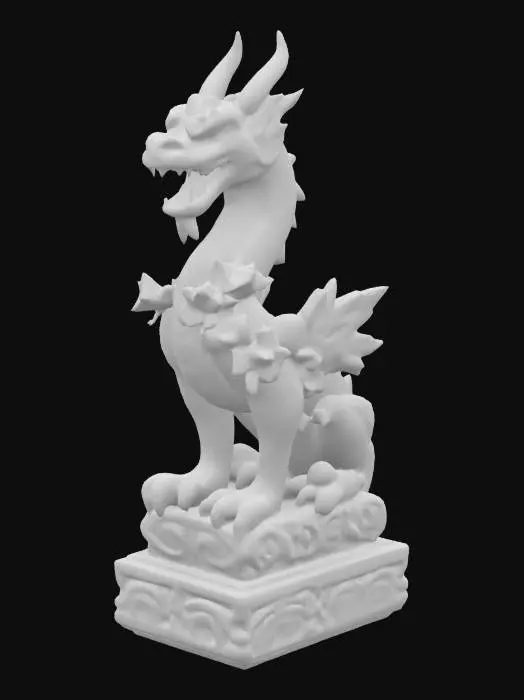 3D model for Botanical dragon stone statue on a carved stone base. This statue is  hand painted in vivid summer botanical colors. 
