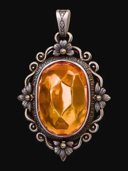 3D model for A vintage Victorian pendant with a amber stone  set in high polished pewter.  