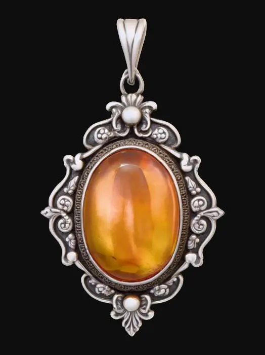 3D model for A vintage Victorian pendant with a amber stone  set in high polished pewter.  