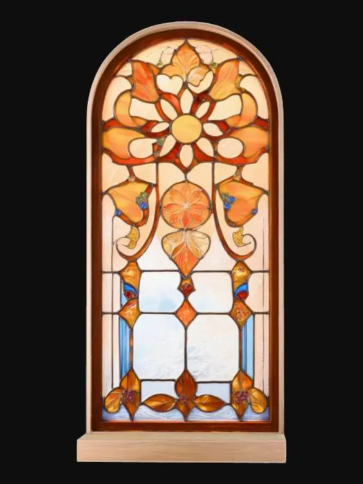 3D model for stained glass window winter town scene, polished, glossy