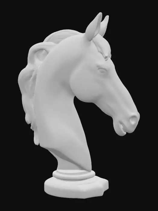 3D model for Hand painted glossy porcelain wild horse head bust on a wooden base